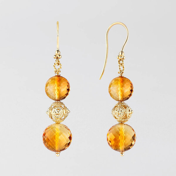 Boucles d’oreilles Gouttes d’or et Citrine