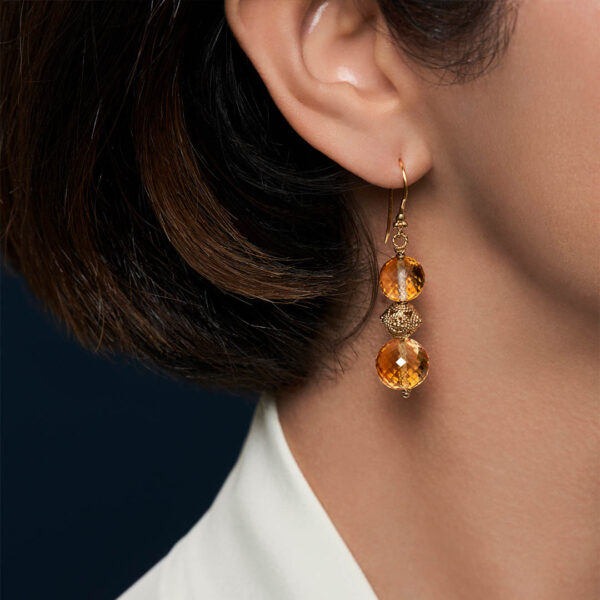Boucles d’oreilles Gouttes d’or et Citrine – Image 2
