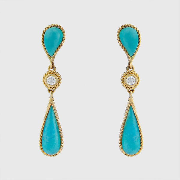 Boucles d’oreilles Gouttes de Turquoise et Diamant
