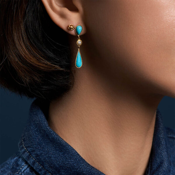 Boucles d’oreilles Gouttes de Turquoise et Diamant – Image 3