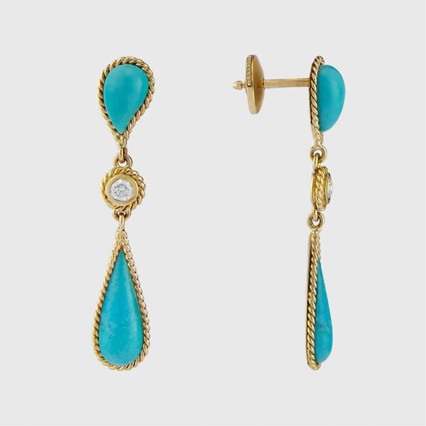 Boucles d’oreilles Gouttes de Turquoise et Diamant – Image 2